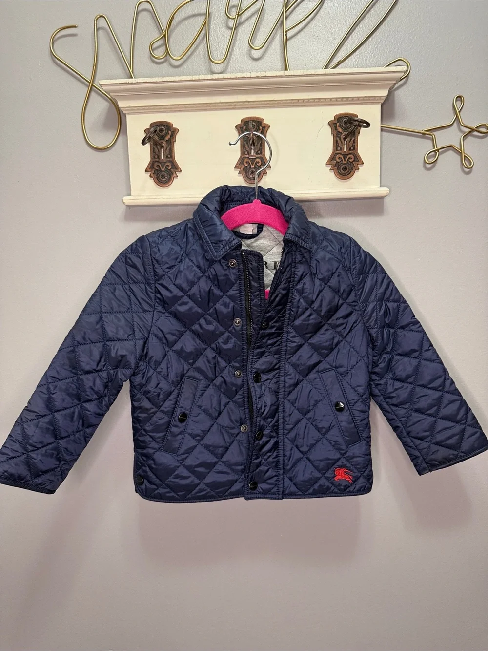 Burberry Kids Diamond-Quilted Barn Jacket in navy blue Size 18 Months